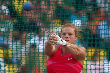 World silver medallist Betty Heidler takes the win in the women's Hammer in Thessaloniki, Greece with 72.03m (Getty Images)