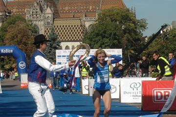 Olena Burkovska of Ukraine takes the Kosice Peace Marathon title (Kosice Peace Marathon organisers)