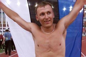 Rene Oruman after winning the 2001 world youth octathlon title in Debrecen (© Allsport)