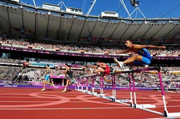 Athletes compete during the Men's Decathlon 110m Hurdles heats on Day 13 of the London 2012 Olympic Games at Olympic Stadium on August 9, 2012 (Getty Images)
