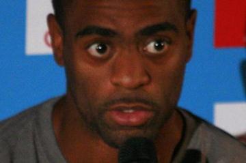 Tyson Gay meets the press in Paris (Bob Ramsak)