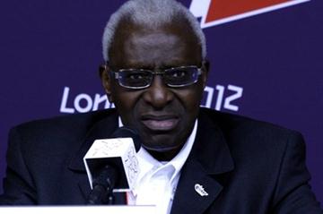 IAAF President Lamine Diack at the IAAF Press conference in London (Bob Ramsak)