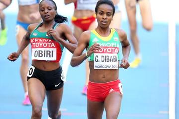 Genzebe Dibaba and Hellen Obiri in the womens 1500m at the IAAF World Athletics Championships Moscow 2013 (Getty Images)