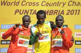 The senior men's podium in Punta Umbria: Paul Kipngetich Tanui (KEN), Imana Marga (ETH) and Vincent Kiprop Chepkok (KEN) (Getty Images)