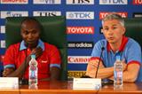 Wilson Kipketer and Jonathan Edwards at an IAAF Ambassadors press conference at Moscow 2013 (Getty Images)