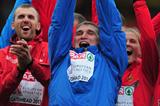 Javelin winner Dmitri Tarabin lifts the trophy for Russia at the 2013 European Team Championships (Getty Images)