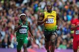 Usain Bolt of Jamaica leads Noah Akwu of Nigeria and Isiah Young of the United States in the Men's 200m Round 1 Heats on Day 11 of the London 2012 Olympic Games on 7 August 2012 (Getty Images)