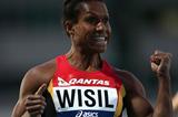 Toea Wisil of Papua-New Guinea celebrates her sprint double in Melbourne (Getty Images)