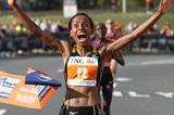 A happy debutante indeed! Meseret Defar takes the Philadelphia Half Marathon in 1:07:44 (Victah Sailer)