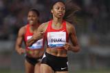 Allyson Felix crosses the line in the 400m in Rome