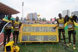 Jamaica celebrate their World youth best in the boys' medley relay at the 2013 World Youth Championships (Getty Images)