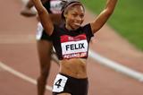 Allyson Felix celebrates her 200m victory in Beijing (Getty Images)