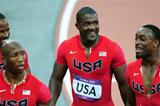 Jeffery Demps of the United States, Darvis Patton of the United States, Trell Kimmons of the United States and Justin Gatlin of the United States react after the Men's 4 x 100m Relay Round 1 heats on Day 14 of the London 2012 Olympic Games at Olympic Stadium on August 10, 2012 (Getty Images)