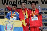 The men's 20 km podium in La Coruña - Jefferson Pérez (ECU), Francisco Javier Fernández (ESP), and Han Yucheng (CHN) (Getty Images)