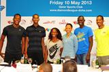 Keshorn Walcott, Mutaz Essa Barshim, Shelly-Ann Fraser-Pryce, Allyson Felix, David Rudisha and Christian Taylor at the Doha press conference (Errol Anderson)