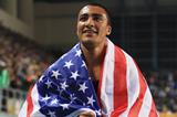 Overall gold medalist Ashton Eaton of the United States celebrates after the Men's 1000 Metres in the Heptathlon during day two - WIC Istanbul (Getty Images)