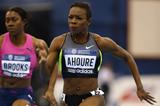 Murielle Ahoure speeds to a 6.99 clocking in the 60m in Birmingham (Getty Images)