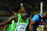 Kirani James of Grenada crosses the finish line ahead of LaShawn Merritt (R) of United States in the men's 400 metres final  (Getty Images)
