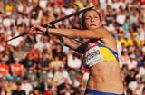 Hanna Melnychenko of Ukraine competes in the women's Heptathlon javelin throw (Getty Images)