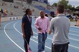 Aries Merritt talks to Maurice Greene at the 2013 US Championships ()
