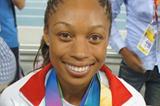 Allyson Felix in Daegu with the latest additions to her medal collection