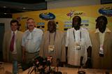 President Lamine Diack with General Secretary Pierre Weiss at the IAAF Press Conference in Mombasa (Getty Images)