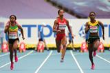 Shelly-Ann Fraser-Pryce, Alexandria Anderson and Kerron Stewart in the Women's 100 metres semi final at the IAAF World Athletics Championships Moscow 2013 ()