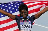 Morgan Snow of United States celebrates winning the Women's 100 metres hurdles Final on day six of the 14th IAAF World Junior Championships in Barcelona on 15 July 2012 (Getty Images)