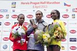 Worknesh Degefa, Gladys Cherono and Isabella Ochichi on the podium at the 2013 Hervis Prague Half Marathon   (Hervis Prague Half Marathon  )
