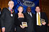 Lord Provost The Honourable George Grubb, Liz McColgan, President Diack, Ian Stewart - IAAF Dinner (Getty Images)