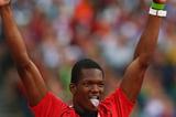 Keshorn Walcott of Trinidad and Tobago celebrates as he won the  Men's Javelin Throw Final  of the London 2012 Olympic Games on 11 August 2012  (Getty Images)