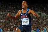 Christian Taylor of the USA celebrates his first place during the men's triple jump final  (Getty Images)