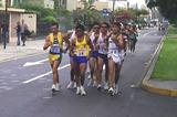 Rolando Saquipay ECU - bib number 35 - heads the pack at the 2005 Pan-Am Race Walking Cup (Federación Peruana de Atletismo)