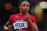 Allyson Felix of the United States competes in the 100m heats at the London 2012 Olympic Games (Getty Images)