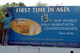Signboard in New Delhi is cleaned in preparation for the 2004 World Half Marathon (AFP/Getty Images)