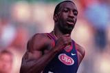 Michael Johnson in action in the men's 400m (© Allsport)