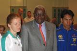 President Lamine Diack with Jefferson Perez and Gillian O'Sullivan in Naumburg (IAAF)