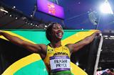Silver medalist Shelly-Ann Fraser-Pryce of Jamaica celebrates after the Women's 200m Final on Day 12 of the London 2012 Olympic Games at Olympic Stadium on August 8 2012 (Getty Images)