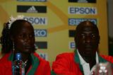 Moses Mosop with Pamela Chepchumba at the IAAF Press Conference in Mombasa (Getty Images)