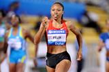 Allyson Felix gets her Samsung League campaign off with a narrow 400m victory in Doha (Jiro Mochizuki)