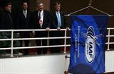 Raising of IAAF flag at Split City Hall - (l to r) Jean Poczobut, Ivan Kuret, Pierre Weiss, Luciano Susanj (far left) with Pierre Weiss to his right (Bob Ramsak)
