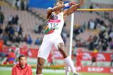 Manjula Wijesekara of Sri Lanka on his way to the Asian high jump title (Jiro Mochizuki)
