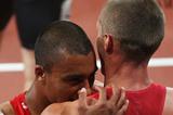 Ashton Eaton (L) of the United States hugs Trey Hardee (R) of the United States after winning gold and silver in the Men's Decathlon event of the London 2012 Olympic Games on 9 August 2012 (Getty Images)