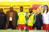 (l to r - Chebet, President Diack, Merga with ETH media attache, Kastor, Kowalska) -  Athletes and IAAF President Lamine Diack at the IAAF Press Conference on the eve of the 40th edition of the IAAF World Cross Country Championships in Bydgoszcz, Poland, Saturday 23 March (Getty Images)