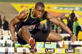 Andrew Riley on his way to winning the 110m Hurdles at the Jamaican Championships (Anthony Foster)