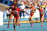 English Gardner in the womens 4x100m Relay at the IAAF World Championships Moscow 2013 (Getty Images)