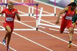 Aries Merritt of the United States crosses the finish line ahead of Jason Richardson of the United States to win gold in the Men's 110m Hurdles Final of the London Olympic Games  on August 8, 2012  (Getty Images)