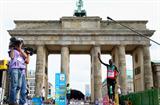 Abel Kirui of Kenya crosses the finish line at the Bradenburg Gate in Berlin to win the gold in the men's Marathon with a Championship Record (Getty Images)
