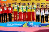 Women's team podium in Kavarna: silver medallists Kenya, winners Ethiopia, and bronze medallists Japan (Getty Images)