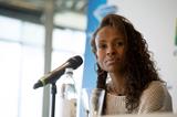 Meseret Defar at the pre-event press conference ahead of the 2013 IAAF Diamond League in Stockholm (Andres and Hasse Sjogren)